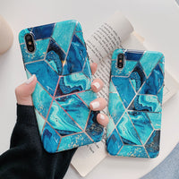 Carcasa iPhone mármol azul geométrico